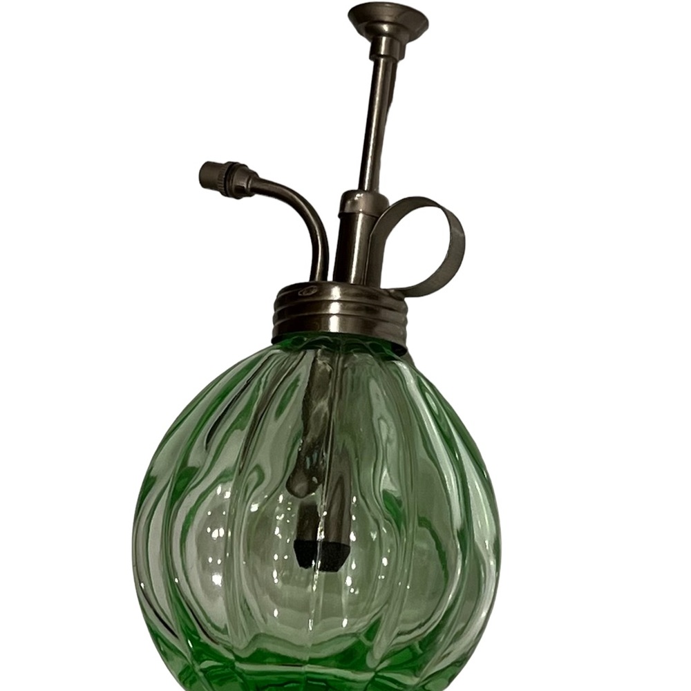 Vintage hand blown, green glass violet plant mister. Perfect condition